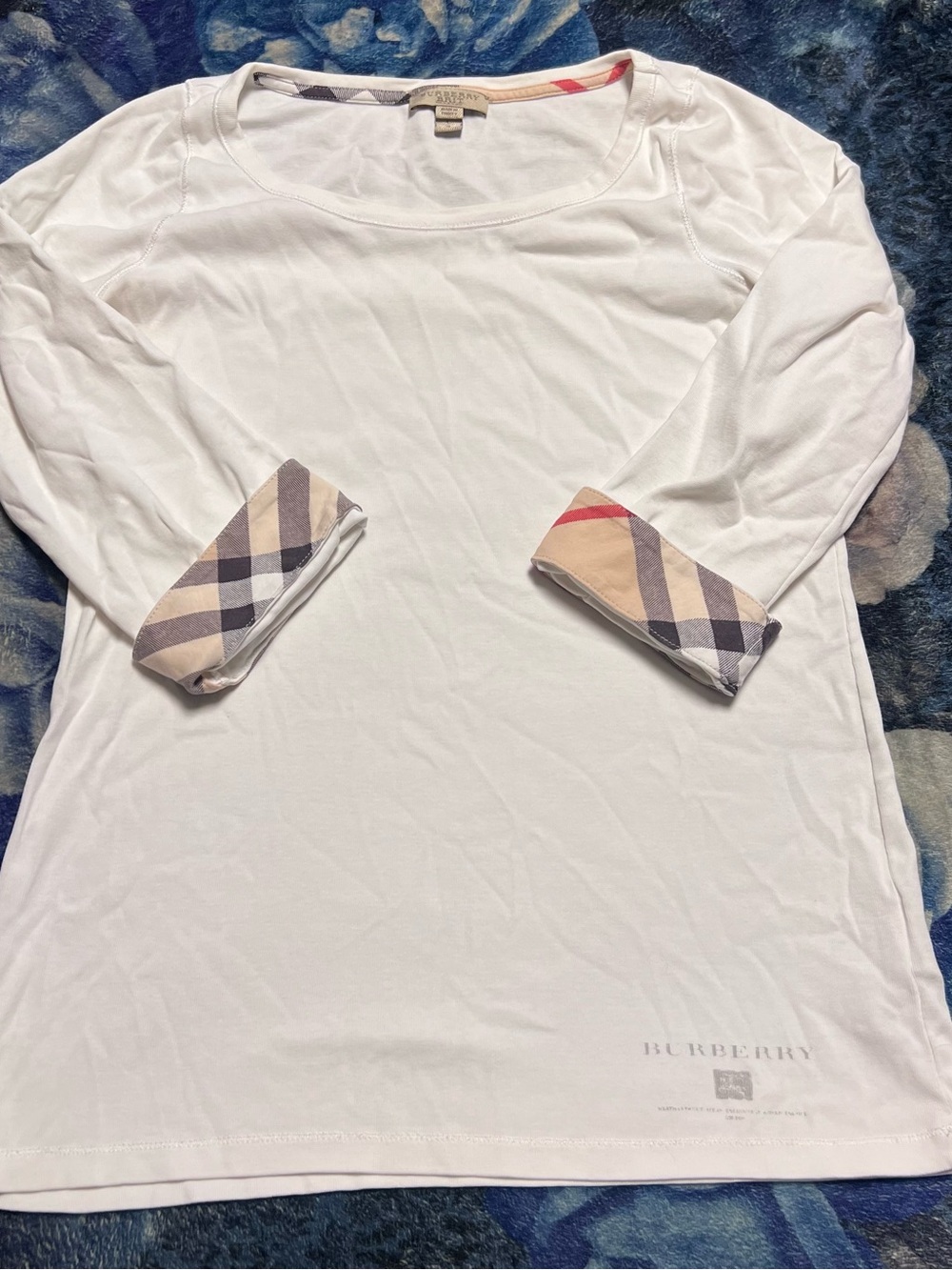 Burberry White Long Sleeve Shirt with Iconic Check Cuff Detail